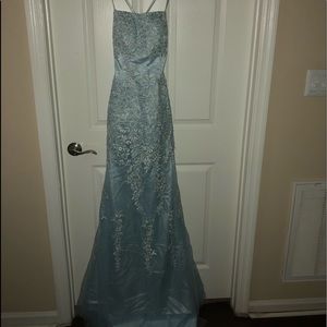 Baby Blue floral detail prom dress